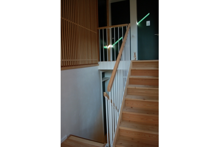 Wim Hautekeete - Realisaties - Stijvolle trapleuningen  in de centale  traphal van een gezinswoning.